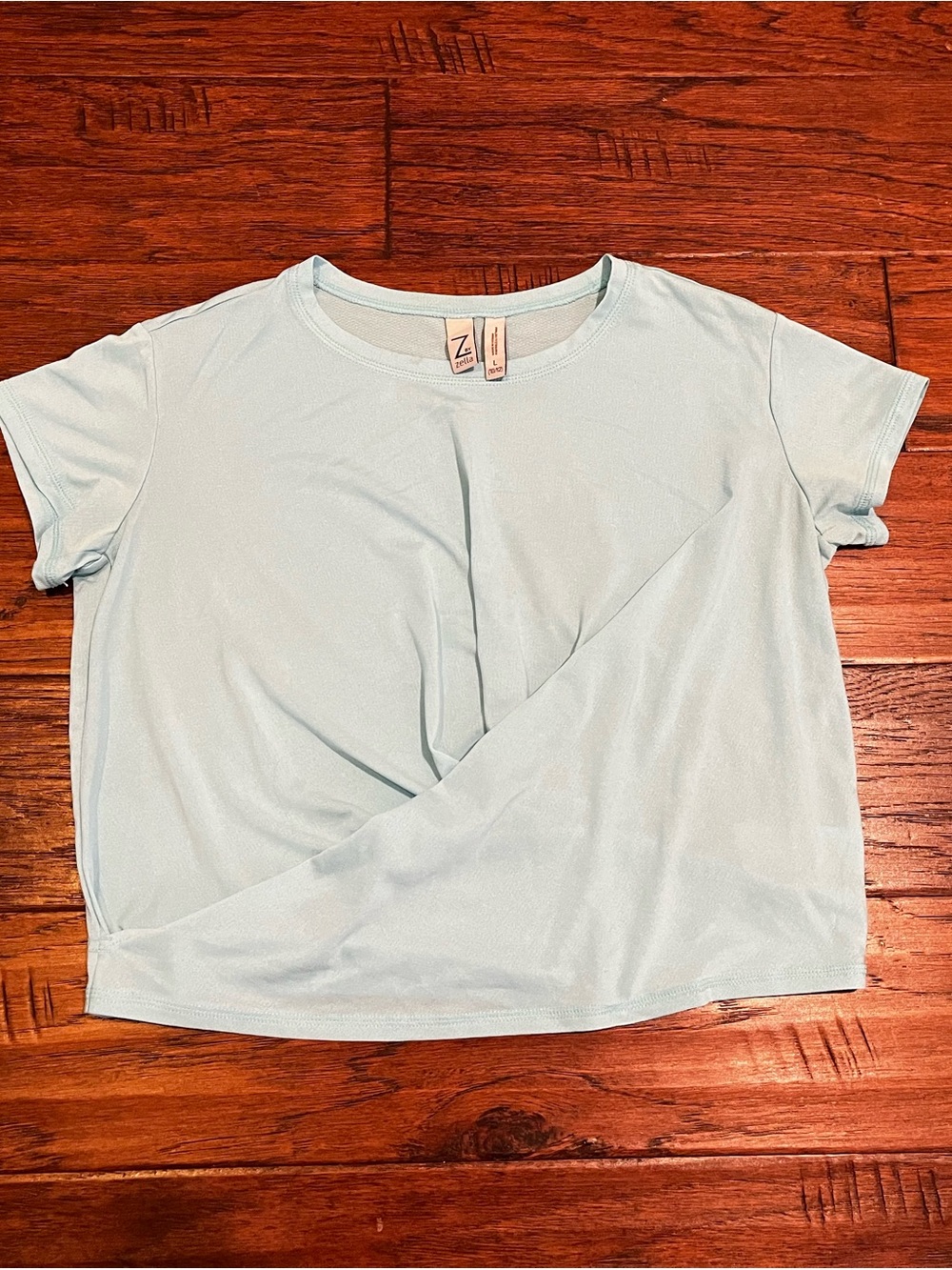 Zella Girl Light Blue Twist-Front Short Sleeve Tee